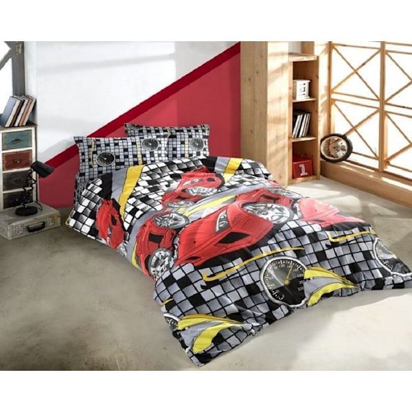 Sängkläder - SPEED - Röd - Duvetöverdrag 140x200cm - Kudde 65x65cm - 80% Bomull Röd