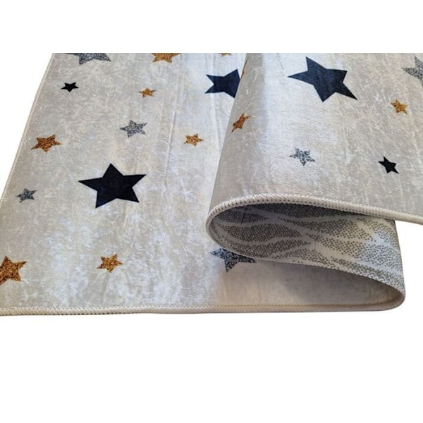Børnetæppe - Tricolor - 80x150 cm - Antiskrid - Maskinvaskbart - Polyester Ecru