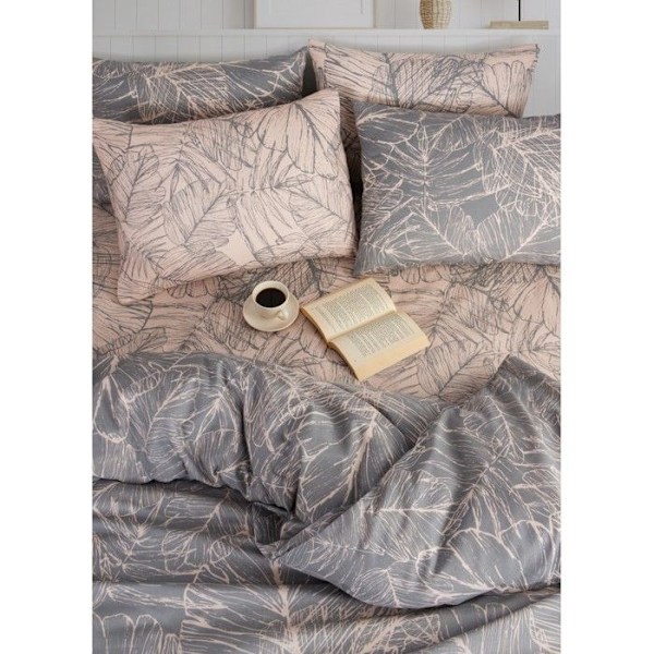 Sengesæt - BOTANIK - 240 x 220 cm - Grå - Botanisk mønster - 80% bomuld, 20% polyester Grå