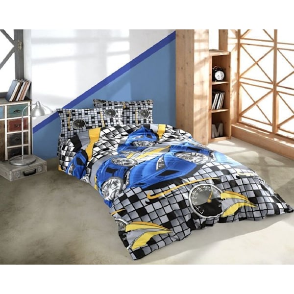 Sengetøj - SPEED - Blå - 140x200 cm - 80% Bomuld -Printet Blå