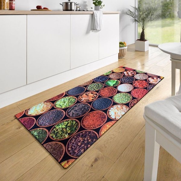 Køkkentæppe - MANI TEXTILE - MISIR - Skridsikker - Kan maskinvaskes - Sort - Krydderimønster