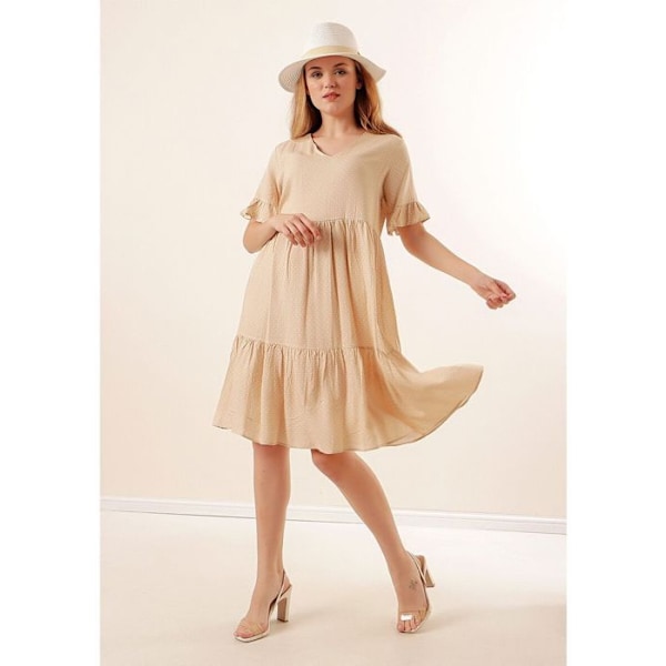 MT Vaatteet - Beigen Täplikkään V-kaula-aukon Yöpuku 36 Beige 36