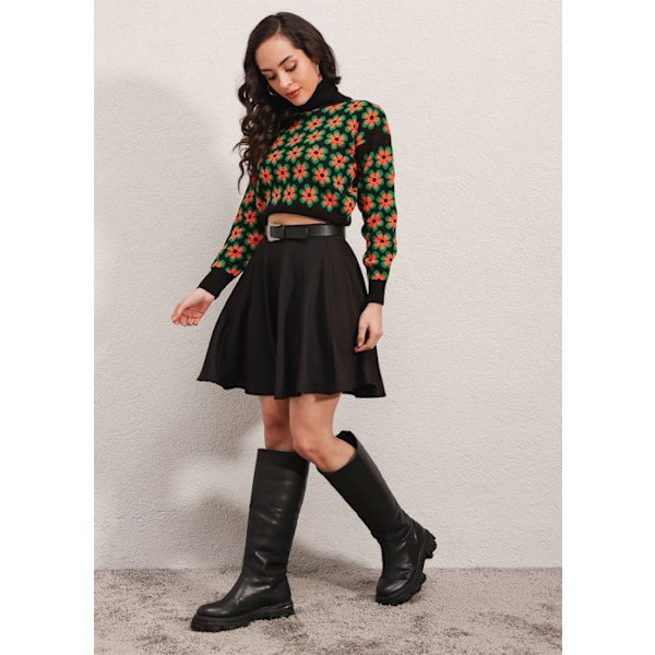 Mini Flare Hame - Musta - Naisille - Koko 38 - 42 cm - 97% Polyesteri - 3% Lycra - 36