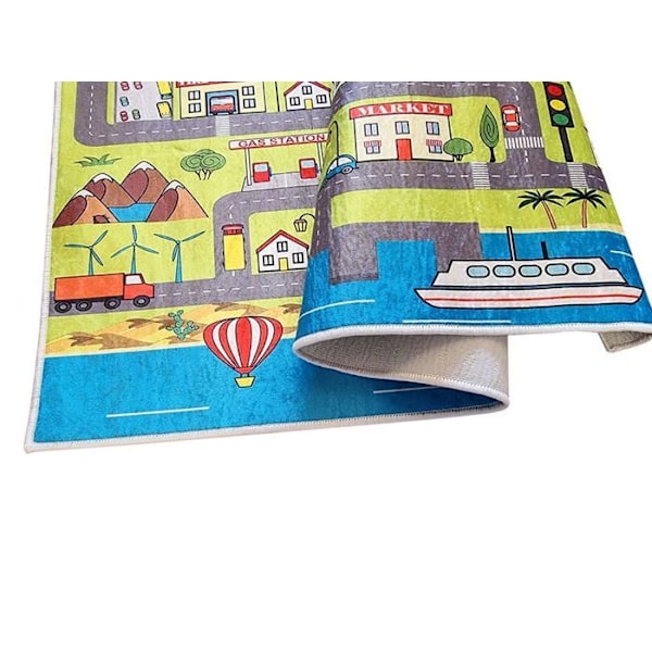 Børnetæppe - MANI TEXTILE - City - 80x150 cm - Skridsikker - Kan maskinvaskes Flerfärgad
