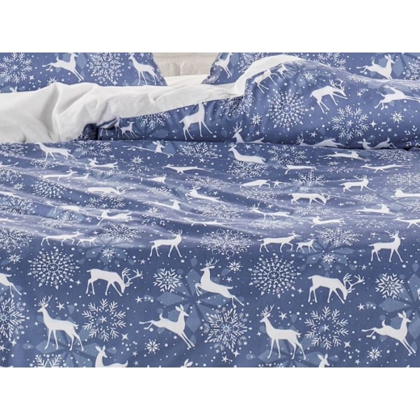Sengetøj - RENNE - Juleprint - 220x240 cm - 100% Mikrofiber - 2 pudebetræk Blå