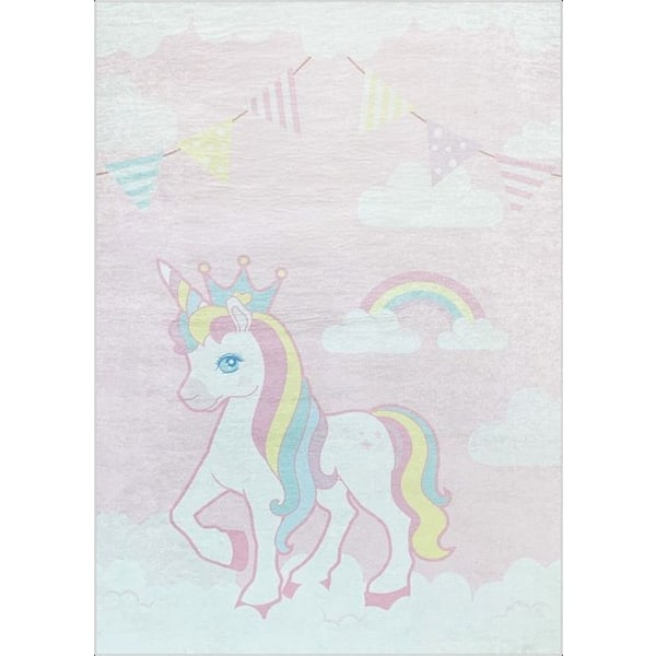 Sovrumsmatta - MANI TEXTILE - Enhörning - Antislip - Maskintvättbar - Rosa - 120x180cm Rosa
