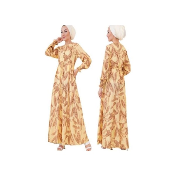 Kuviollinen Hijab-mekko - keltainen, koko: 40 Gul 36