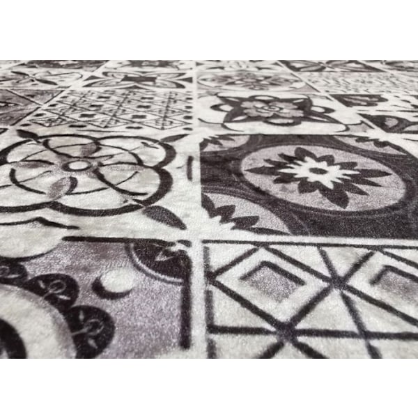 Matto - MANI TEXTILE - Laattavaikutus - Musta - 90x130 - Liukumatonta ja pestävää