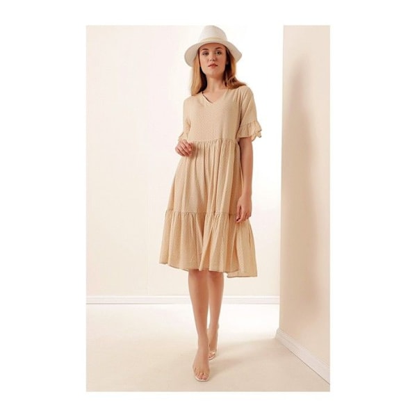 MT Vaatteet - Beigen Täplikkään V-kaula-aukon Yöpuku 36 Beige 36