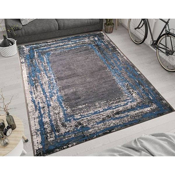 Matta - RING - Svart/Blå - 180x270 cm - 100% Polyester - Halkfri Svart blå