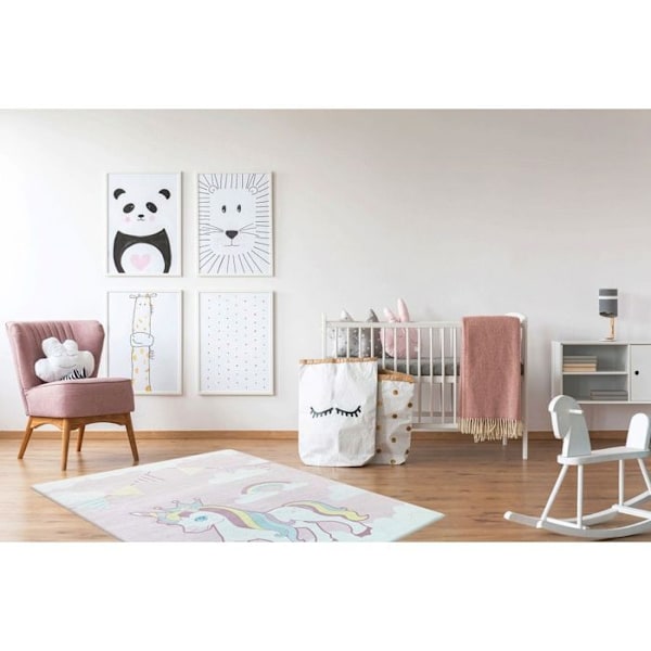 Barnmatta - Enhörning - 80x150cm - Halkfri - Maskintvättbar - Mjuk polyester Rosa