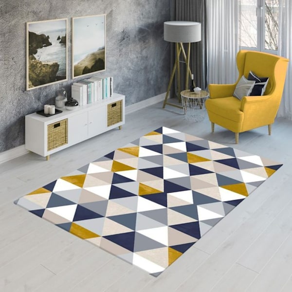 Matto - TRENDY - Kolmio - Liukumaton - Konepestävä - 160x230cm Blå og gul
