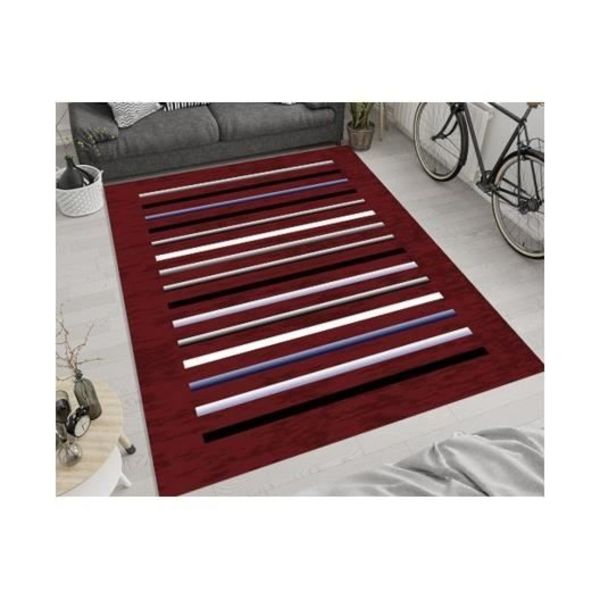 Matta - MANI TEXTILE - Bordeaux-ränder - 80x150 cm - Polyester - Halkskyddande