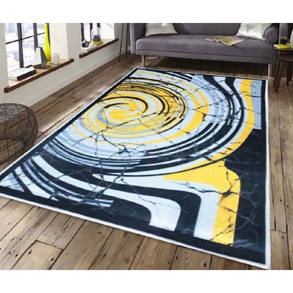 Tæppe - MANI TEXTILE - TOURBILLON - Gul - 200x290 cm - Antiskrid og maskinvaskbart