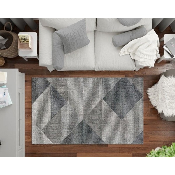 Tæppe - MIRAN - Grå - 80x150 cm - Skridsikkert - Maskinvaskbart - Geometrisk