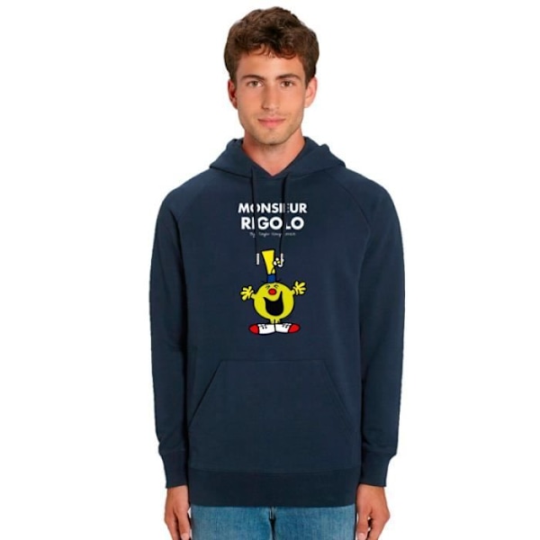 Hoodie MONSIEUR RIGOLO NAVY - 100% kvalitetsbomullströja. Tryckt tröja i Frankrike. marinblå S