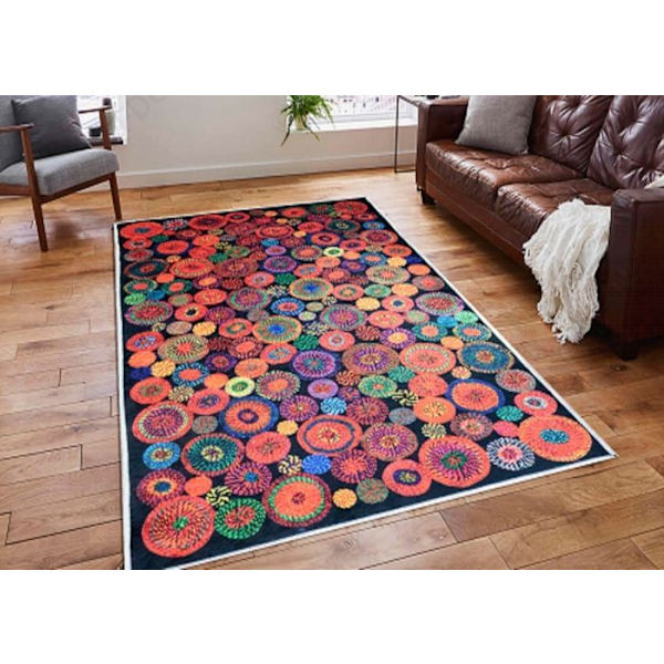 Matta - MANI TEXTILE - GLAD - Svart - 160x230 - Halkskydd och maskintvättbar Svart