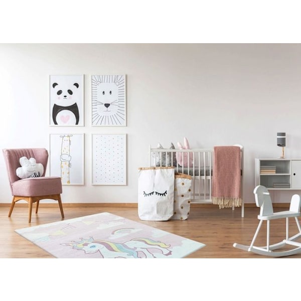 Sovrumsmatta - MANI TEXTILE - Enhörning - Antislip - Maskintvättbar - Rosa - 120x180cm Rosa