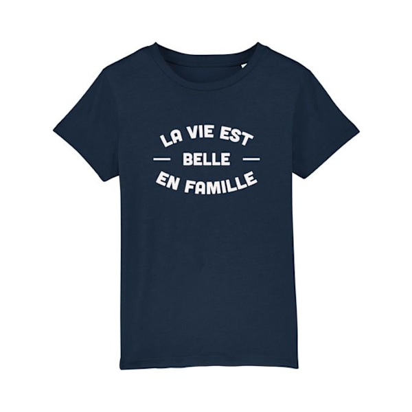 T-shirt Flicka La vida är vacker i familjen 2-sidig Navy Ekologisk bomull - Ma Petite Tribu Marin 2 år
