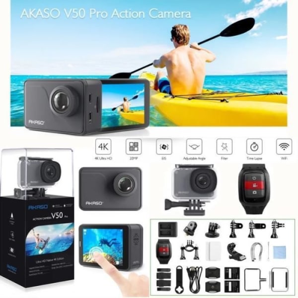 AKASO V50 PRO Vattentät Sportkamera 4k Wifi 20MP, Action Cam 30fps, Ultra HD EIS-videokamera, LCD-pekskärm, Tillbehörssatser