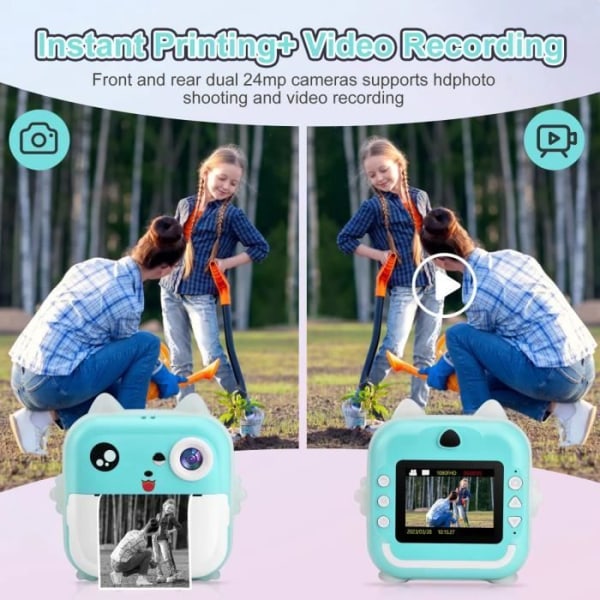 Kids Instant Camera 1080P HD Selfie Video Printing Paper BLÅ