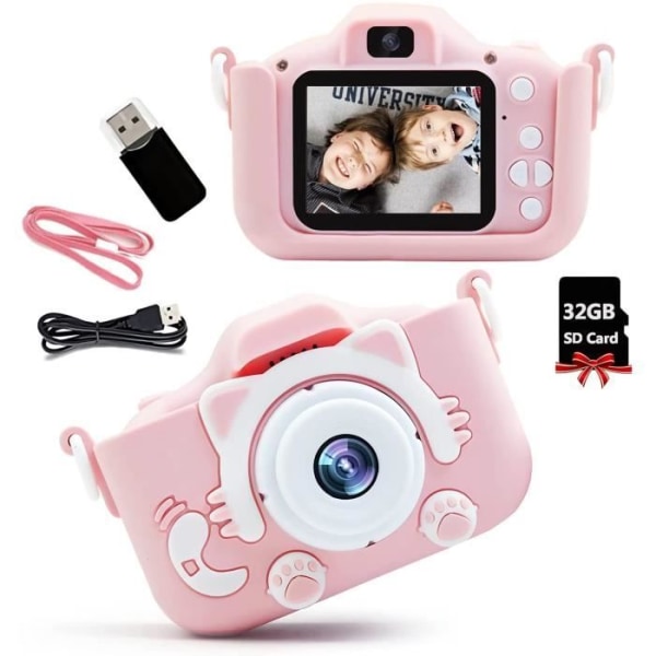 Barnkamera med 32G SD-kort Mini Video Barnkamera HD 1080P Present för pojkar Flickor ROSA