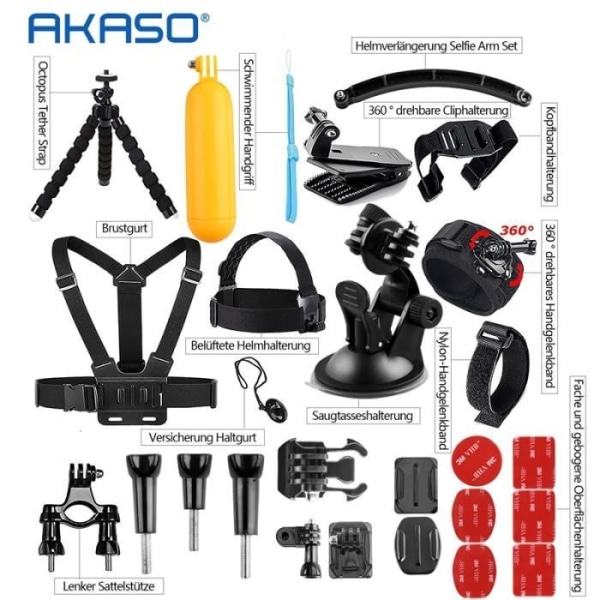 2021 NYA AKASO Sportkameratillbehör 14 i 1-pack för Gopro Hero AKASO EK7000 Brave 4 V50 Pro EK7000 Pro V50 Elite Vision3/4