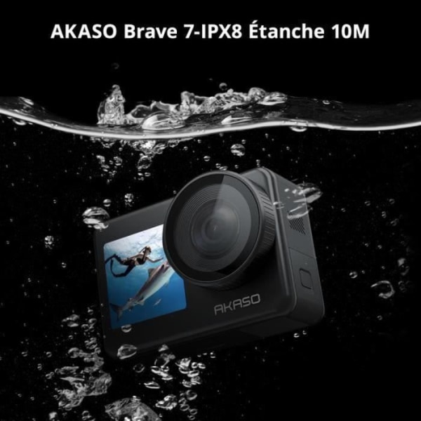 AKASO Brave 7 WiFi Sportkamera 4K30FPS 20MP pekskärm IPX8 Vattentät kamera 33FT EIS 2.0 Extern Mic 2X 1350mAh Batterier Svart