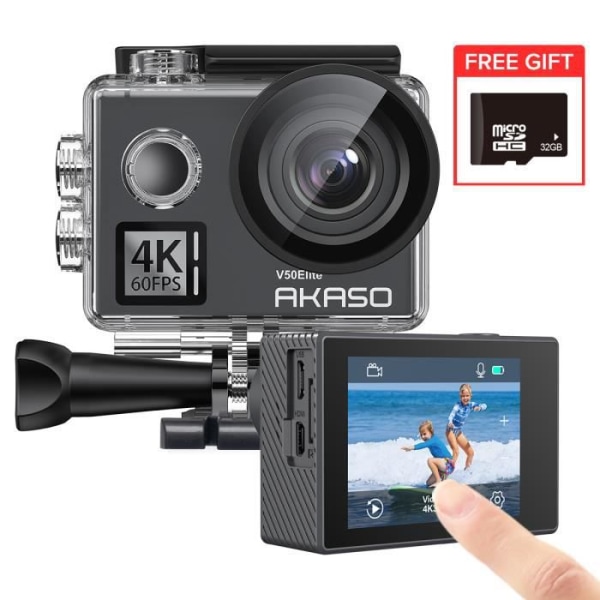 Actionkamera AKASO V50 Elite Actionkamera 4K 60fps 20 miljoner pixlar med 32GB minneskort svart