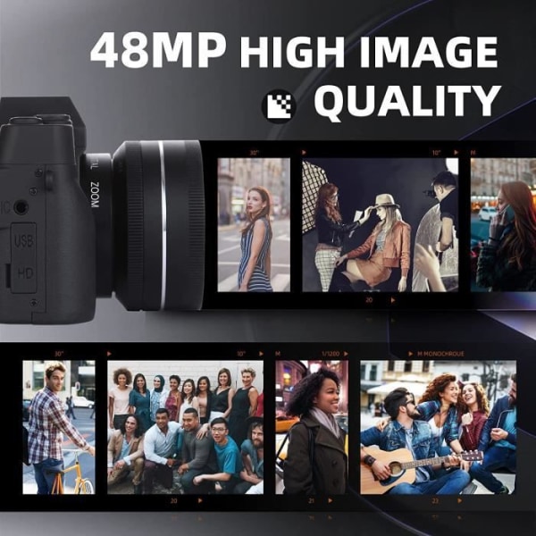 4K 48MP kompakt digitalkamera med WiFi 3,0" 180° IPS-skärm vidvinkelobjektiv makroobjektiv 16X digital zoom