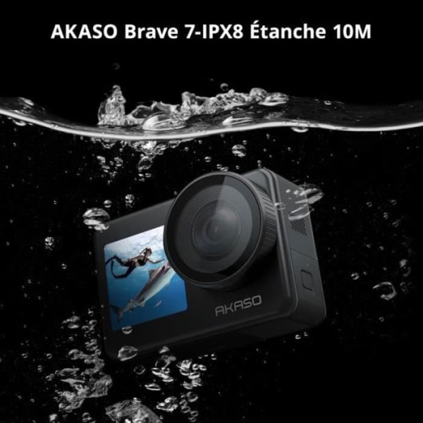 AKASO Brave 7 4K Sportkamera IPX8 10M Vattentät med fodral 30FPS 20MP EIS 2.0 110'' WiFi 512GB Röststyrning Mikrofonstöd Svart