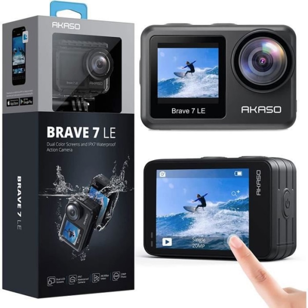 AKASO Brave 7 WiFi Action Sports Camera 4K 30FPS 20MP &amp; pekskärm och EIS 2.0 40M undervattenskamera med 32G-kort svart