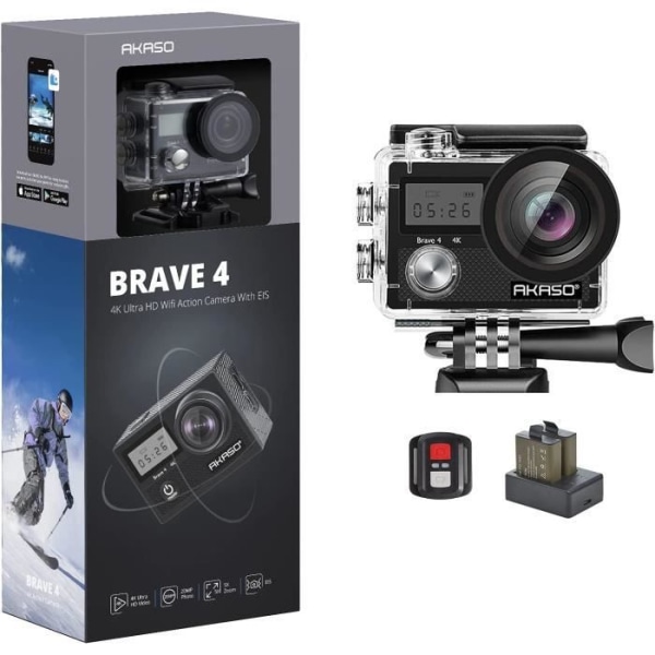 AKASO Brave 4 vattentät 4K 16 miljoner pixlar sportkamera med extremt 64 GB minneskort svart