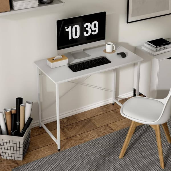Skrivbord med metallram | Vit | 100x50x75 cm
