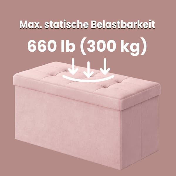 Förvaringsbänk i sammet med fällsits | Rosa | 76x38x38 cm
