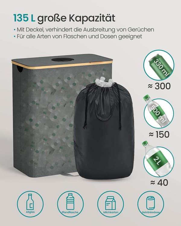 Avfallsbehållare för flasksamlare 135 l Grå/Brun - 52,5 x 38,5 x 70,5 cm