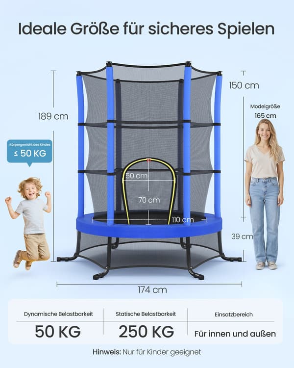 Barnstudsmatta 174 cm med skyddsnät | Blå | 174x174x189 cm