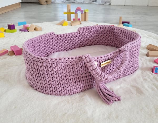 Boho Doll's Basket - Cotton Both Basket - Handmade & bekväm för dockor, lavendel