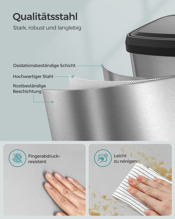 68L kökssoptunna i metall - stål - silversvart lock
