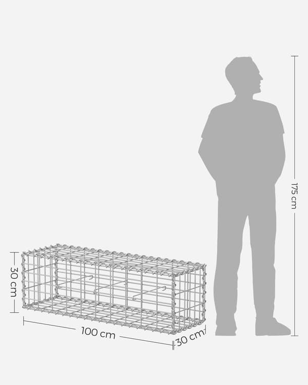 Gabion korgset - silverfärgat, galvaniserat stål - 100 x 30 x 30 cm