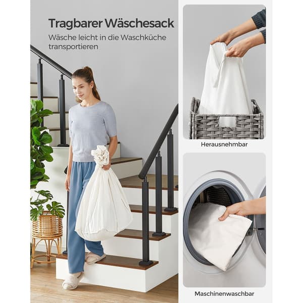 Grå tvättkorg med innerpåse - PP-plast - metallram - 70 x 36 x 66 cm