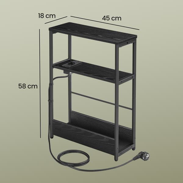 Sidobord med lastfunktion, 3 plan för vardagsrum | Svart | 45x18x58 cm