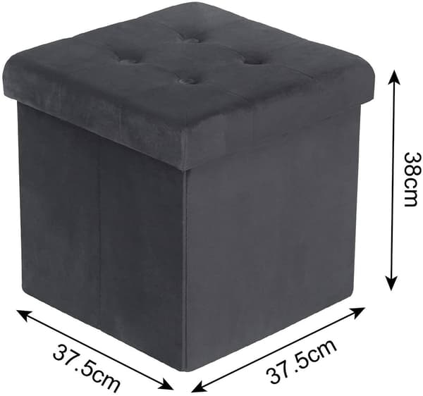 Set med 2 förvaringspuffar i sammet | Svart/grå | 37,5x37,5x38 cm