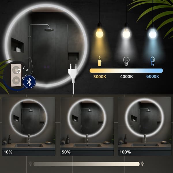 Rund badrumsspegel-Make-up Mirror-Bluetooth-högtalare, LED, anti-condensation, Splash-Proof