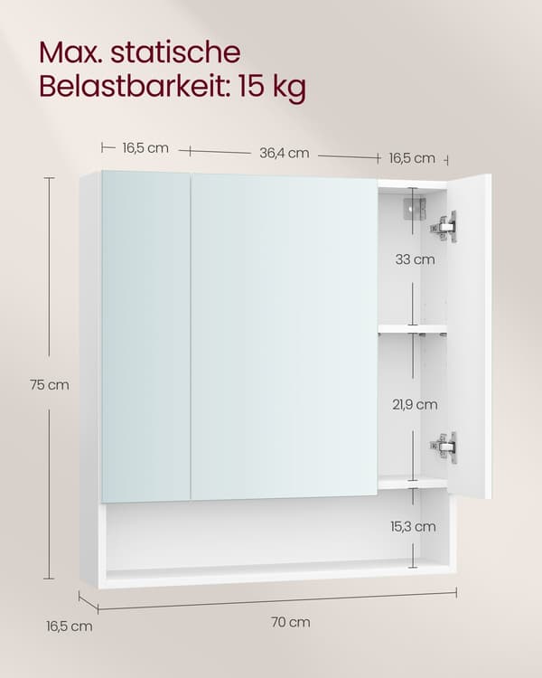 Badrumsskåp molnvit med glasdörr - spånskiva, 16,5 x 70 x 75 cm