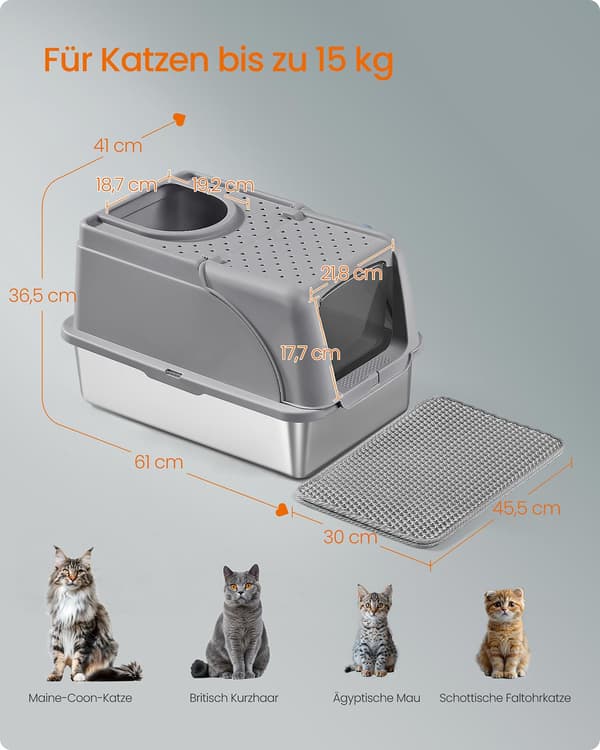 Kattsandlåda - katttoalett - kattsandsmatta - robust - 61 x 41 x 36,5 cm