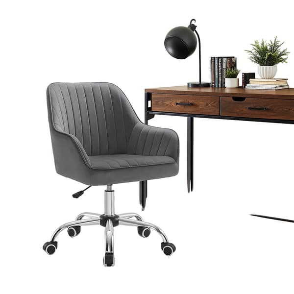 Grå kontorsstol - ergonomisk - vridbar - sammet - 64 x 62 x 80-90 cm
