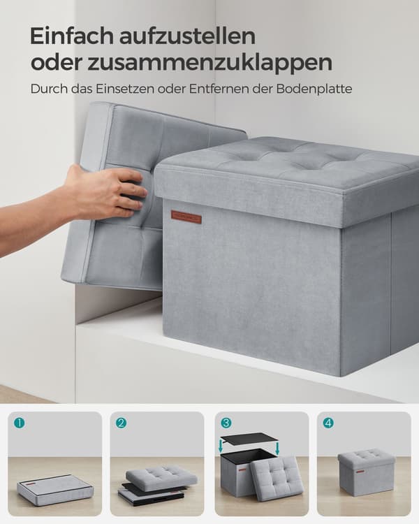 Sittlåda med sammet - förvaringspall - MDF - duvgrå - 31 x 41 x 31 cm