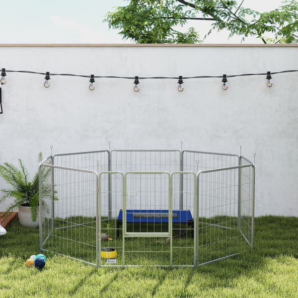 8 Panel Dog Run - Vikbar Pet Run | Färg: Silver | Mått: 160x160x80 cm