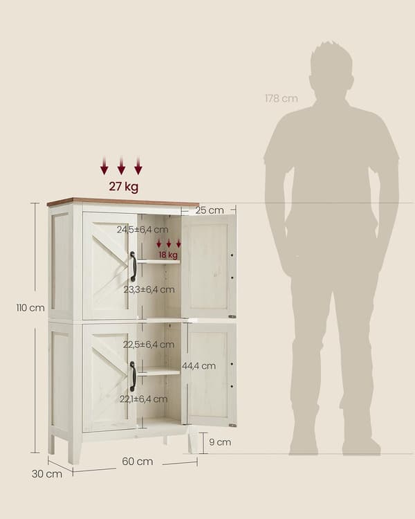 Förvaringsskåp brun-vit – MDF – robust – 30 x 60 x 110 cm